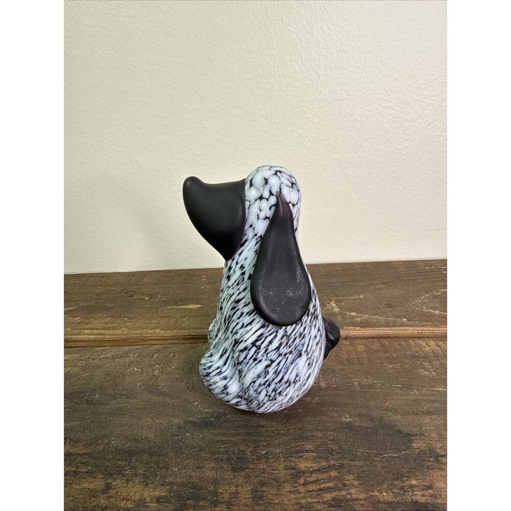 Archimede Seguso Art Glass Hound Dog Nero A Macchie Di Smalto Bianco Paperweight - Picture 3 of 10